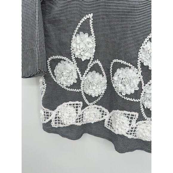 Trisha Tyler Top Womens PM Gingham Print Artsy Textured Floral Boxy 1/2 Sleeve - Picture 3 of 7